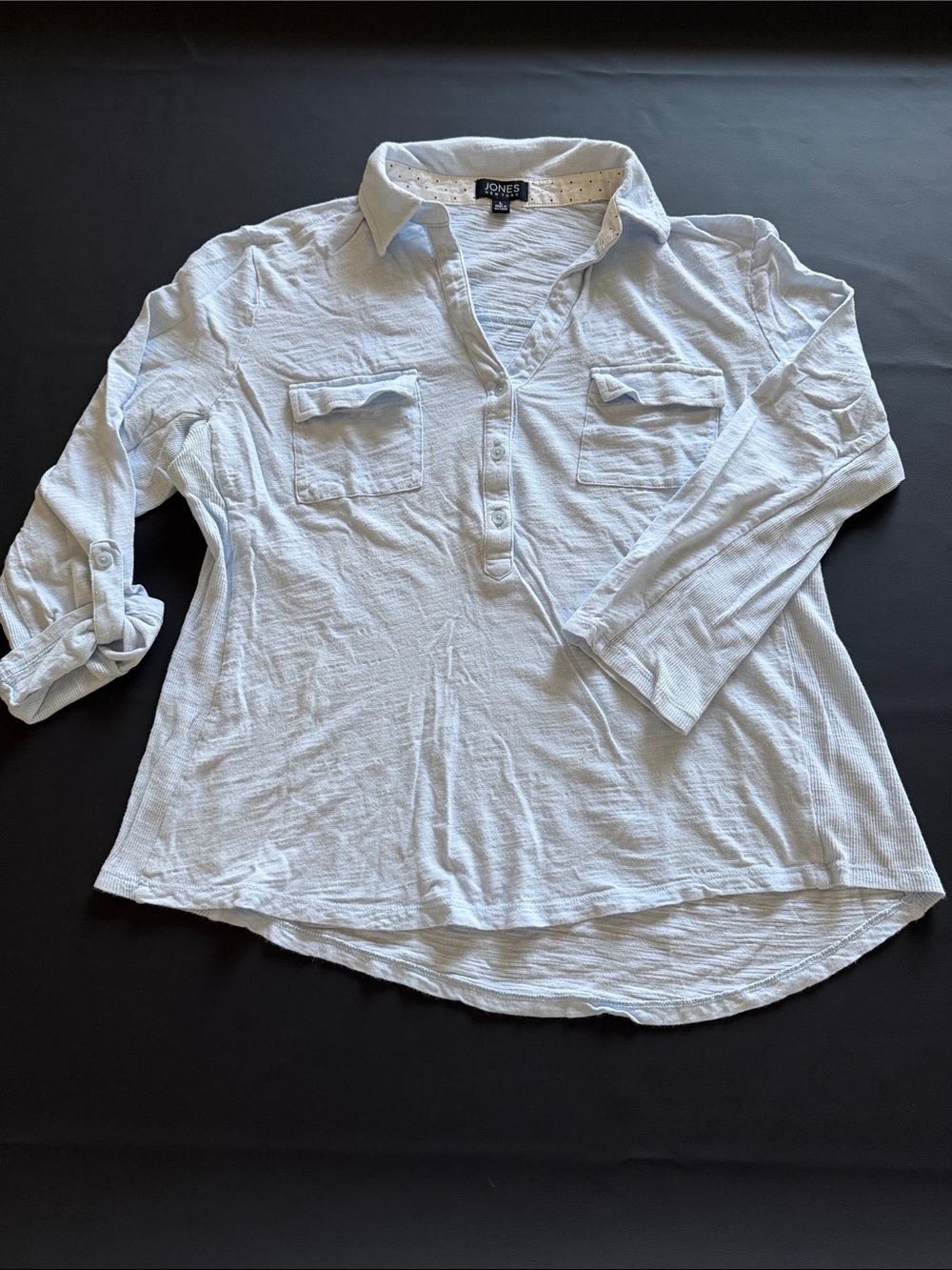 Jones New York Pale Blue Button-Front Shirt with Chest Pockets